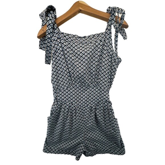 Anthropologie Dear Creatures Womens Romper L Blue Diamond Print Mod Urban Retro - Picture 1 of 14